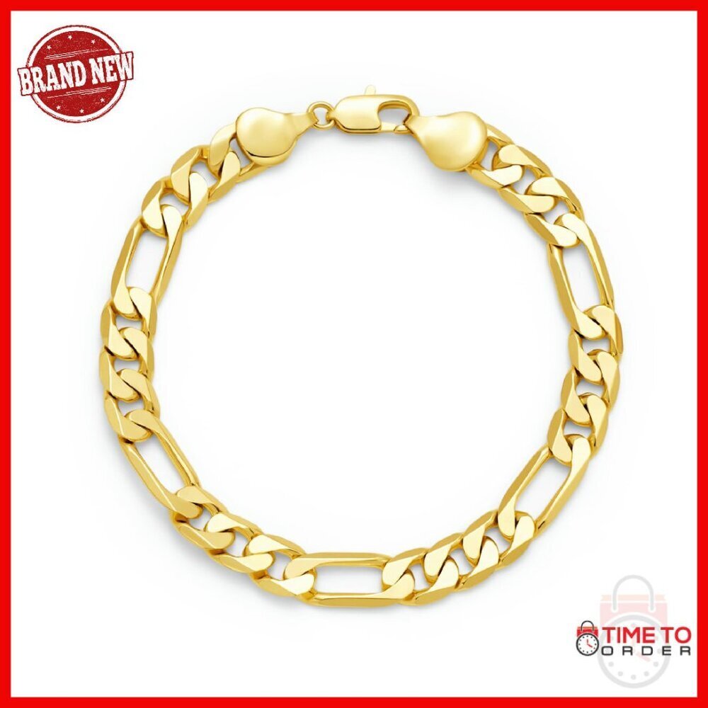 14K Gold Figaro Bracelet 7mm Dainty Unisex Hypoallergenic Chain